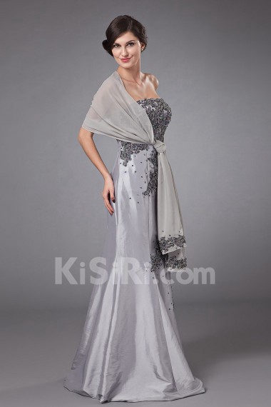 Satin Strapless Floor Length Sheath Dress with Embroidery