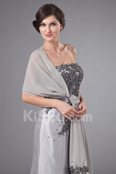 Satin Strapless Floor Length Sheath Dress with Embroidery