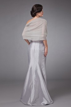 Satin Strapless Floor Length Sheath Dress with Embroidery