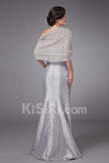 Satin Strapless Floor Length Sheath Dress with Embroidery