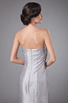 Satin Strapless Floor Length Sheath Dress with Embroidery