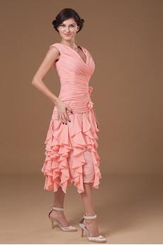 Yarn V-Neckline Short Dress with Ruffle