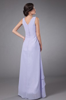 Chiffon V-Neckline Ankle-Length A-line Dress with Beaded