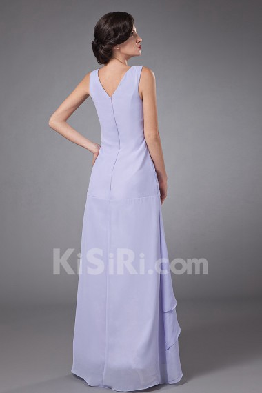 Chiffon V-Neckline Ankle-Length A-line Dress with Beaded