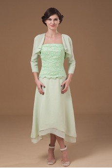 Chiffon Strapless Tea-Length A-line Dress with Jacket