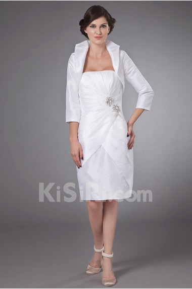 Satin Strapless Short Sheath Dress with Ruffle and Jacket