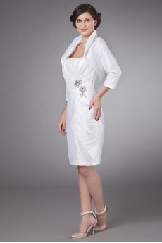 Satin Strapless Short Sheath Dress with Ruffle and Jacket