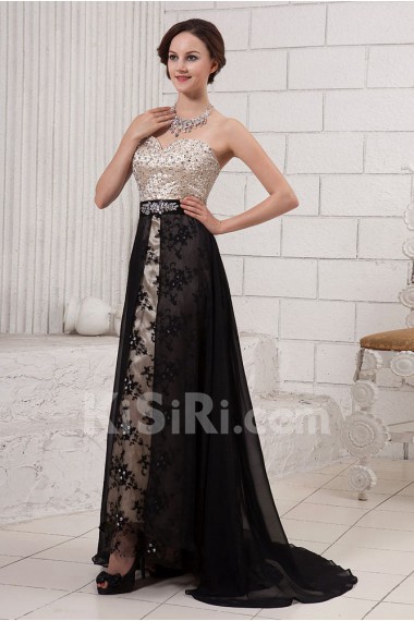 Satin and Chiffon Sweetheart A-line Dress with Embroidery 