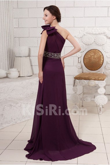 Chiffon One-Shoulder A-line Dress with Bowknot