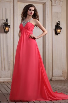 Chiffon Halter Neckline Column Dress with Beaded