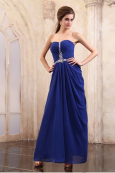 Chiffon Sweetheart Ankle-Length Column Dress with Beaded and Ruffle