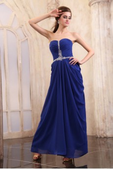 Chiffon Sweetheart Ankle-Length Column Dress with Beaded and Ruffle