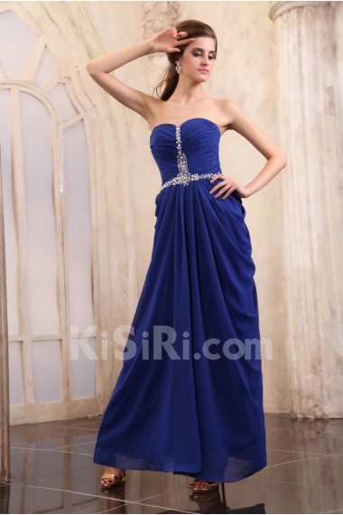 Chiffon Sweetheart Ankle-Length Column Dress with Beaded and Ruffle