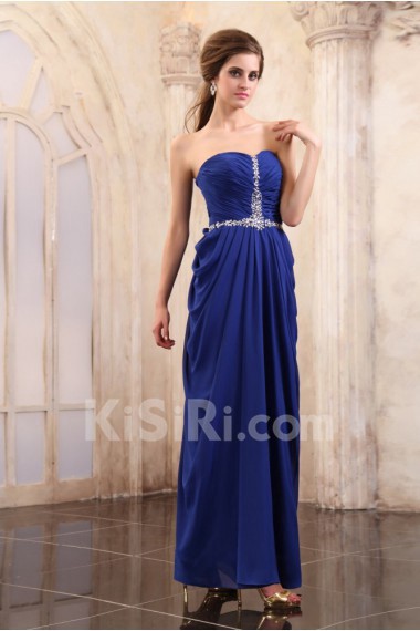 Chiffon Sweetheart Ankle-Length Column Dress with Beaded and Ruffle