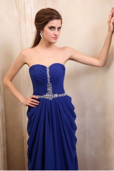 Chiffon Sweetheart Ankle-Length Column Dress with Beaded and Ruffle