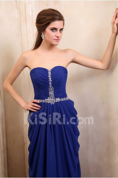 Chiffon Sweetheart Ankle-Length Column Dress with Beaded and Ruffle