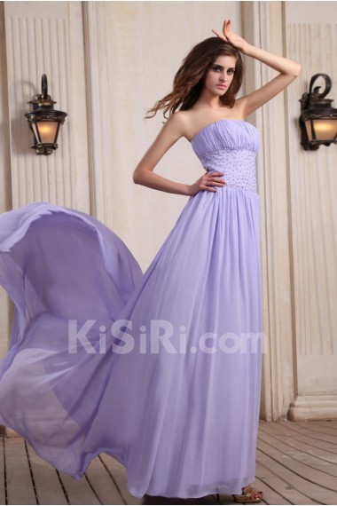 Chiffon Strapless A-line Dress with Beaded and Ruffle