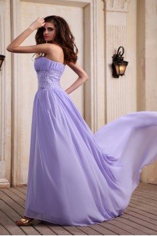 Chiffon Strapless A-line Dress with Beaded and Ruffle