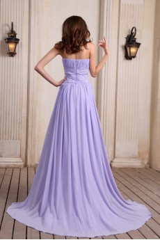 Chiffon Strapless A-line Dress with Beaded and Ruffle