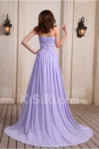 Chiffon Strapless A-line Dress with Beaded and Ruffle