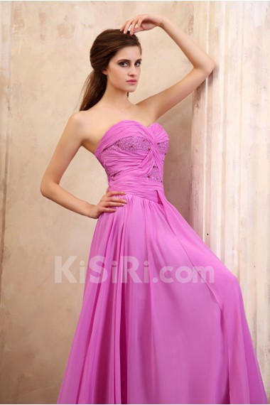 Chiffon Sweetheart Ankle-Length Column Dress with Beaded and Ruffle