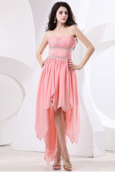 Chiffon Scoop Neckline Asymmetrical Empire Dress with Ruffle