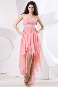 Chiffon Scoop Neckline Asymmetrical Empire Dress with Ruffle