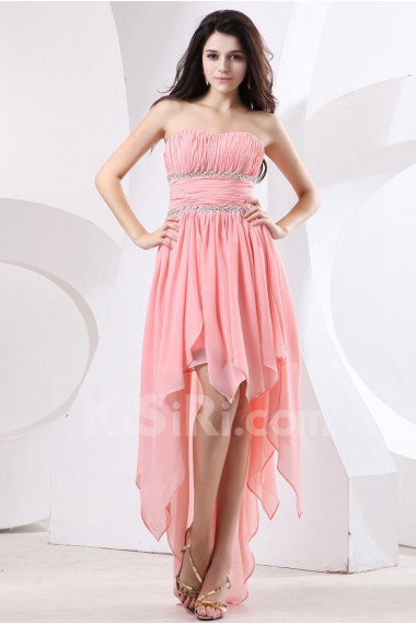 Chiffon Scoop Neckline Asymmetrical Empire Dress with Ruffle