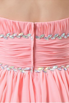 Chiffon Scoop Neckline Asymmetrical Empire Dress with Ruffle