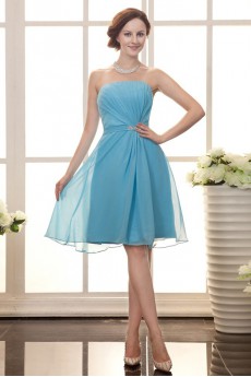 Chiffon Strapless Short A-line Dress with Beaded and Ruffle