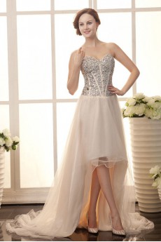 Grenadine and Satin Sweetheart A-line Dress with Crystal