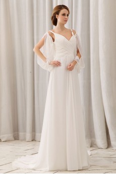 Chiffon V-Neckline Floor Length Column Dress with Ruffle