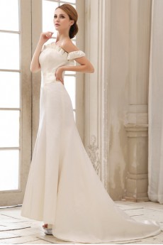 Satin Off-the-Shoudler Sheath Dress with Pleated