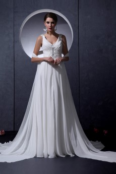 Chiffon V-Neckline Dress with Beaded and Ruffle