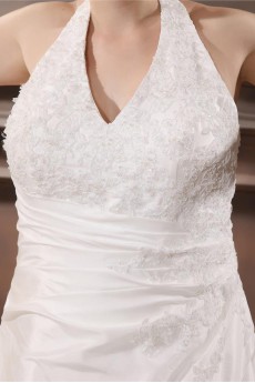 Halter Satin Embroidered Plus Size Gown