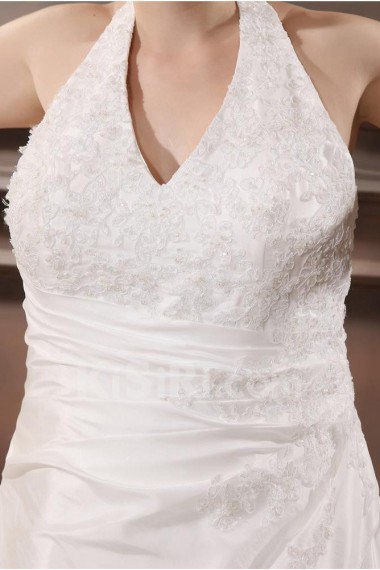 Halter Satin Embroidered Plus Size Gown
