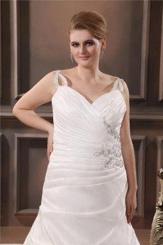 Satin Beading V-Neck Plus Size Gown