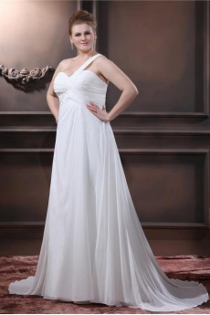 One Shoulder Chiffon Embroidered Plus Size Gown