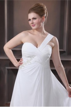 One Shoulder Chiffon Embroidered Plus Size Gown