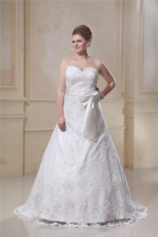 Sweetheart Satin Lace A-Line Plus Size Gown