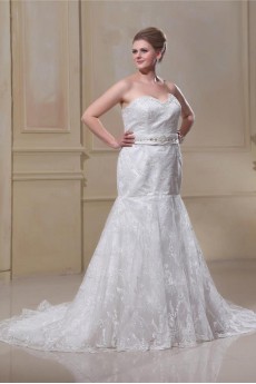 Lace Sweetheart Satin Trumpet Plus Size Gown