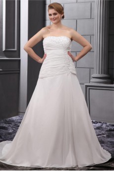 Embroiderd Satin Chiffon Ruffle Plus Size Gown