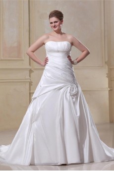 Gorgeous Satin Strapless A-Line Plus Size Gown