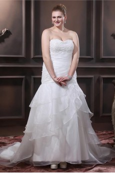 Sweetheart Organza Beading Pleat Plus Size Gown