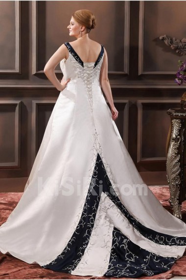 Embroiderd Satin Sleeveless V-Neck A-Line Plus Size Gown