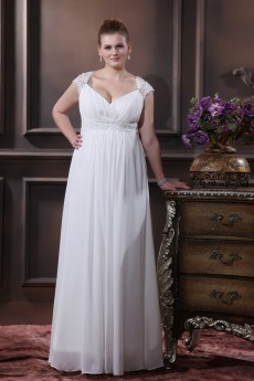 V-Neck Chiffon Satin Floor Length Plus Size Gown