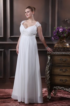 V-Neck Chiffon Satin Floor Length Plus Size Gown