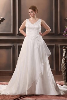 Sleeveless A-Line V-Neck Plus Size Gown