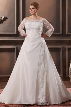 Lace Taffeta Off-The-Shoulder Plus Size Gown