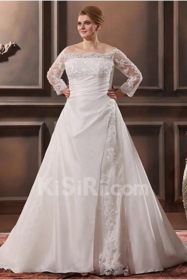 Lace Taffeta Off-The-Shoulder Plus Size Gown